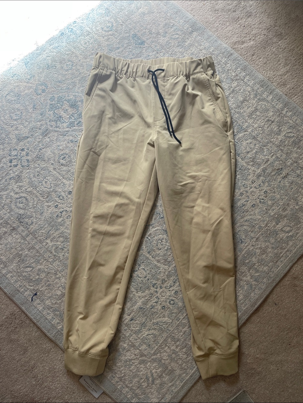 Old Navy Men’s Beige Drawstring Jogger Pants with Black Cord